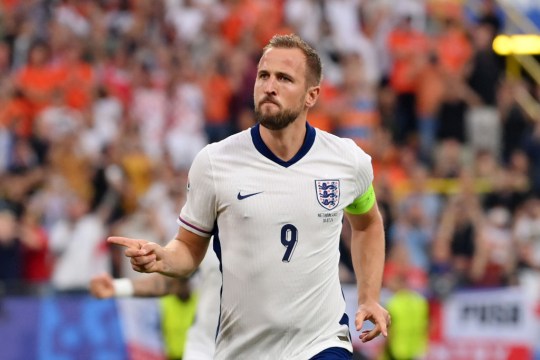 Harry Kane celebrates scoring a goal for England at Euro 2024